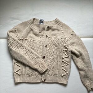 Vintage IVY Hand Knit Chunky Cable Bobble Cardigan Sweater in off white/Cream SM